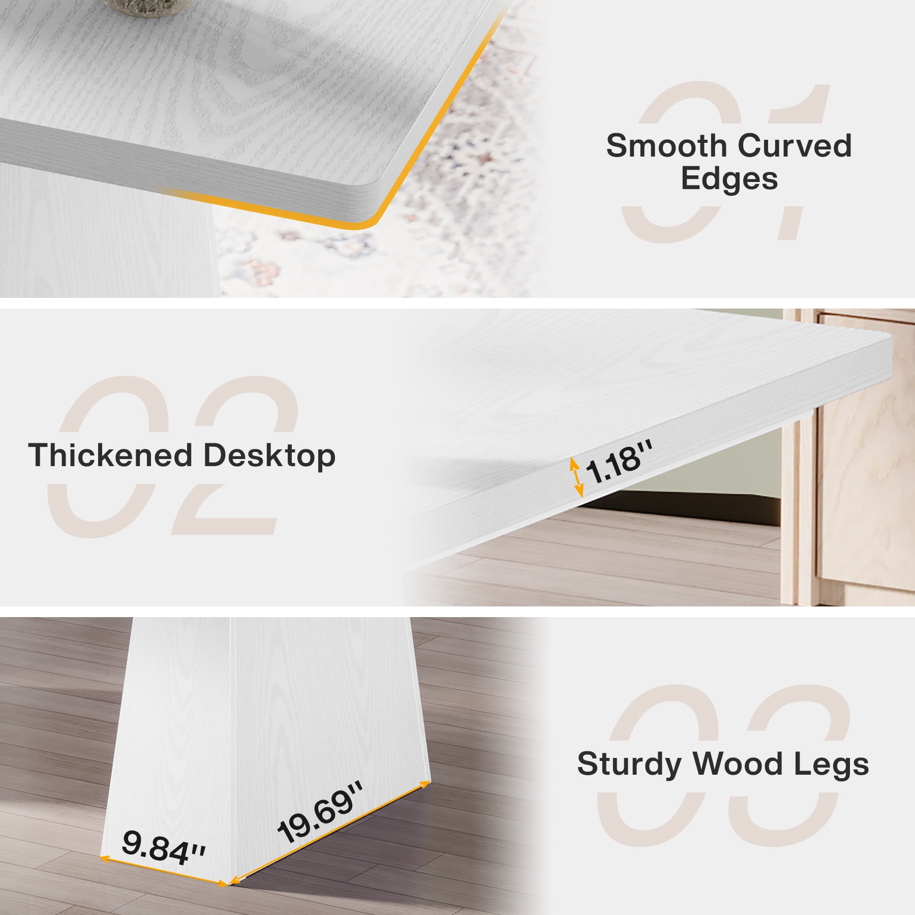 Fnova 63" Home Office Computer Desk, White Modern Executive Desk, Writing Desk, Easy to Assemble