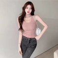 thumbnail image 1 of VISgogo Camisa de punto para mujer, sin mangas, cuello alto, color sólido, envuelto, fiesta, casual, tops, chaleco elástico VISgogo moda, 1 of 2
