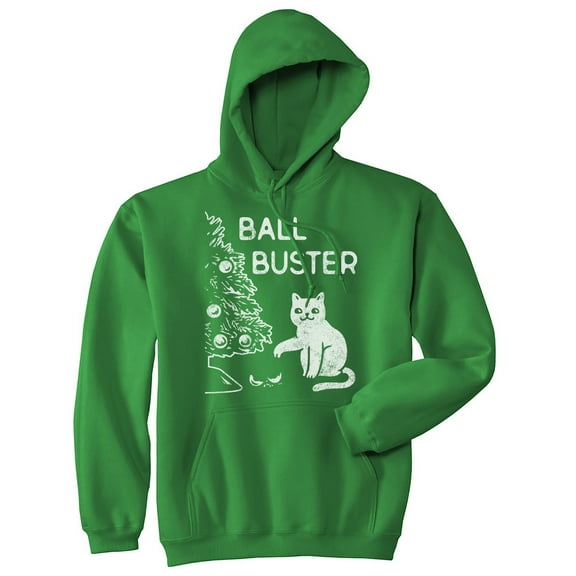 Ball Buster Unisex Hoodie Funny Sarcastic Christmas Kitten Graphic Novelty Hooded Sweatshirt