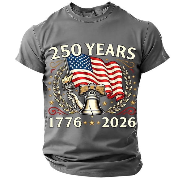 Havenx Men's 250 Years Of American Independence T-Shirt Short Sleeve Crewneck Shirt American Flag Design Tshirts 250 Year American Anniversary Freedom Tee Tops,Dark Gray M