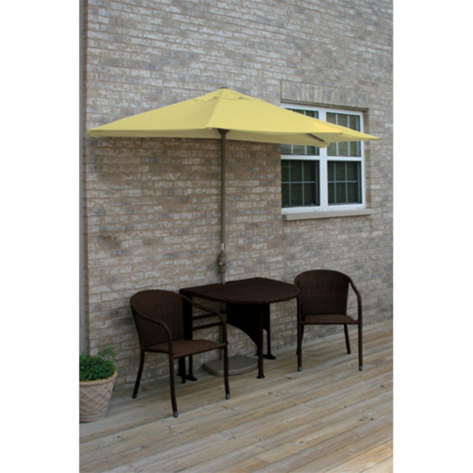 Blue Star Group Terrace Mates Adena All-Weather Wicker Java Color Table Set w/ 9'-Wide OFF-THE-WALL BRELLA - Chocolate Sunbrella Canopy - image 2 of 9