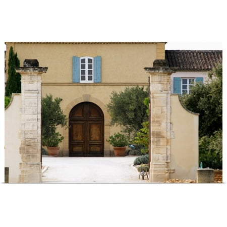 Main Stone - Great BIG Canvas | Rolled Per Karlsson Poster Print entitled The main entrance and building with stone portico, Chateau de Beaucastel, France