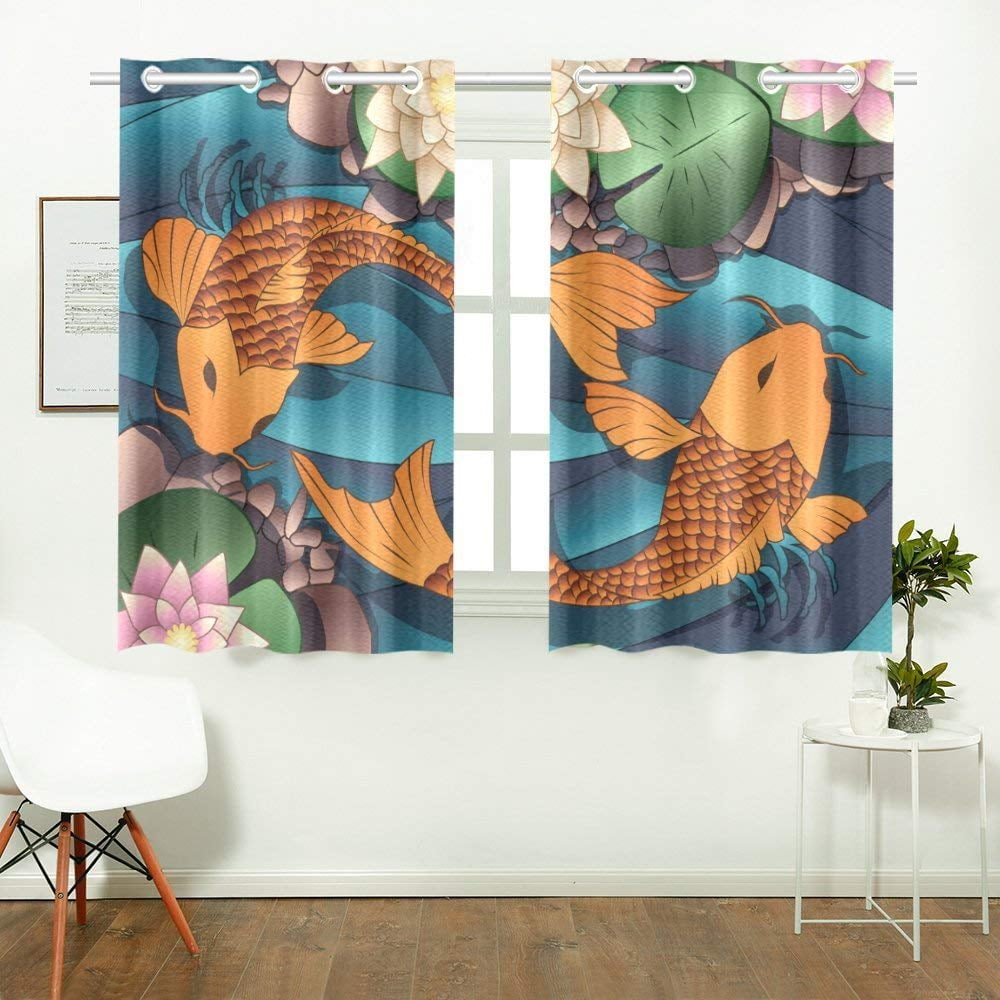 CADecor Japanese Koi Fish Window Treatment Panel Curtains Window