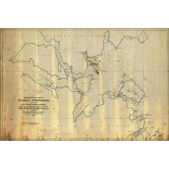24"x36" Gallery Poster, map of Kupreanof Strait alaska 1849 in russian