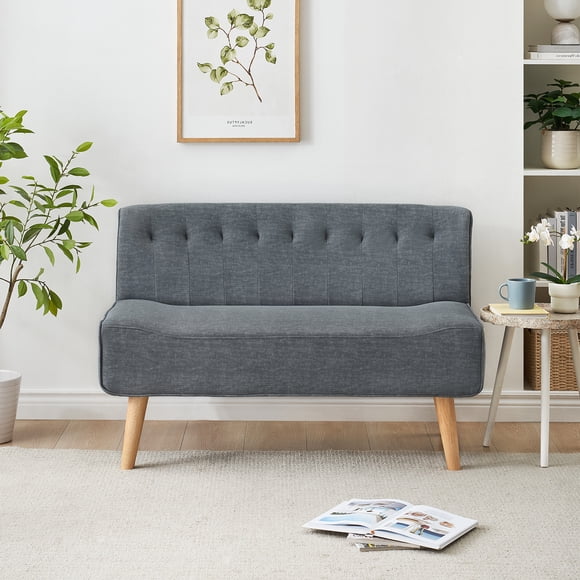 2-Seater Sofa, Upholstered Armless Loveseat Settee with Wood Legs, Compact Bench with Back for Small Apartment, Kitchen Nook & Entryway, 117 x 56 x 78 cm