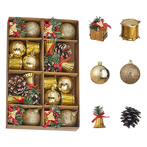 Darzheoy 24Pcs Christmas Balls Ornaments Christmas Decorations Christmas Ball Bell Gift Pack Drum Set Christmas Tree Pendant