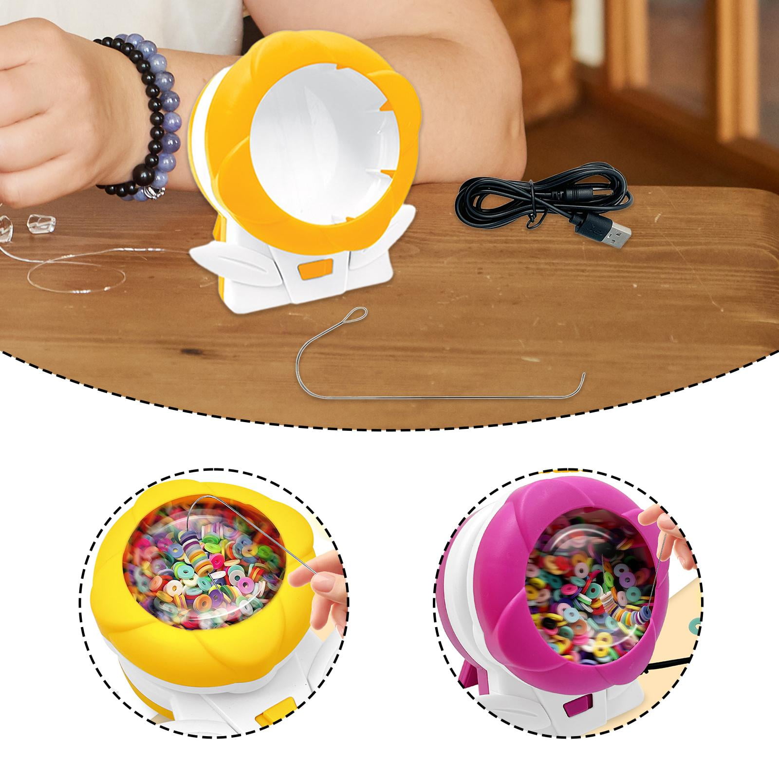 FVDPWYE Clay Bead Beading Machine with Beading Pin Accessories Funny Jewelry Making Electric Bead for Waist Beads DIY Yellow