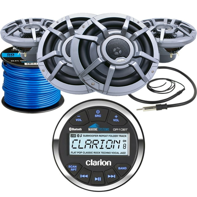 Clarion GR10BT Marine Audio Gauge Style Bluetooth Media Receiver, 4 x
