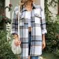 thumbnail image 3 of Yigetop Plaid Jacket for Woman Women's Overcoat Classic Button Down Plaid Printed Winter Fleece Lined Lapel Snow Coat Shirts Outwear with Pockets Jackets for Women Grey 2XL, 3 of 9