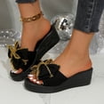 thumbnail image 2 of Puntoco Bow Wedge Sandals for Women Platform Sandals Slides Open Toe Slip On Casual Summer Mules High Heels Black 6(37), 2 of 9