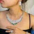 thumbnail image 4 of Green Cubic Zirconia Drop Women Necklace Bracelet Earrings Ring CZ Jewelry Set, 4 of 9