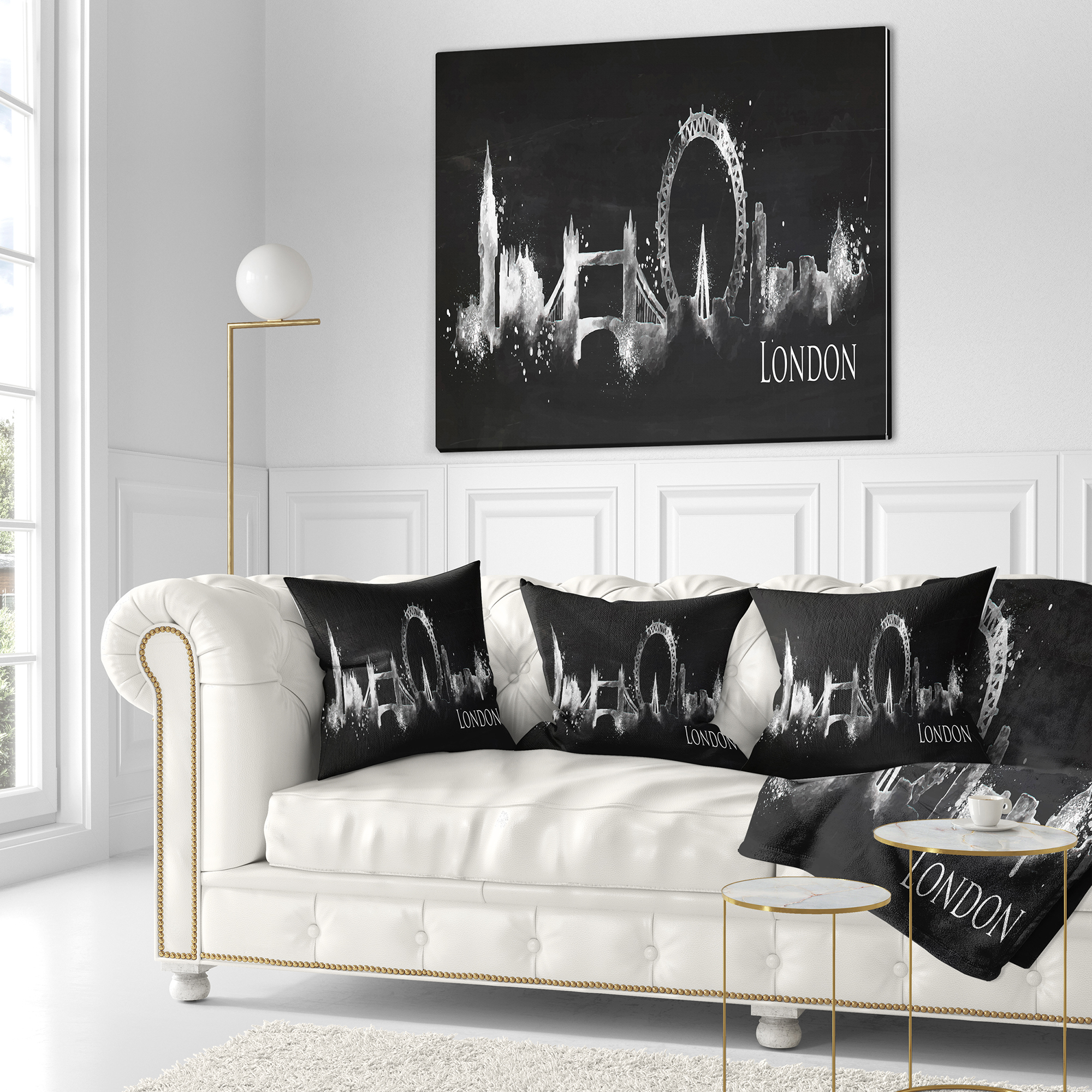 Designart London Dark Silhouette - Cityscape Painting Throw Pillow - 16x16