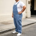 thumbnail image 5 of Atkumj Denim Overalls for Men with Pockets Comfortable Elastic Waistband Straight Leg Lightweight Overalls Vintage Wash Solid Color Men Baggy Jeans for Daily Walking 5XL, 5 of 6