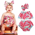 thumbnail image 2 of 3Pcs Newborn Baby Girls Outfits Set Off Shoulder Watermelon Tops Shorts Clothes, 2 of 4