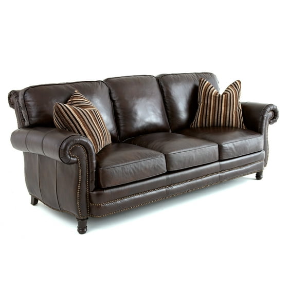 Steve Silver Chateau Leather Sofa with 2 Accent Pillows  Antique Chocolate Brown  Walmart.com