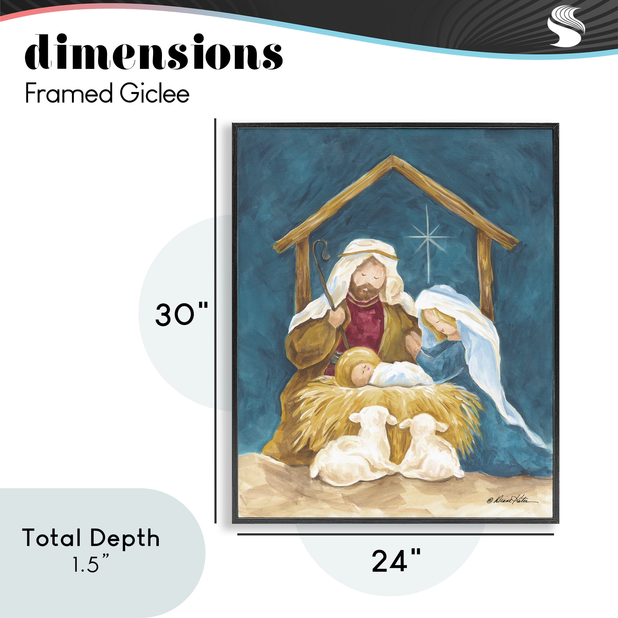 Comforting Nativity Painting Black Framed Giclee Art, design by Diane Kater