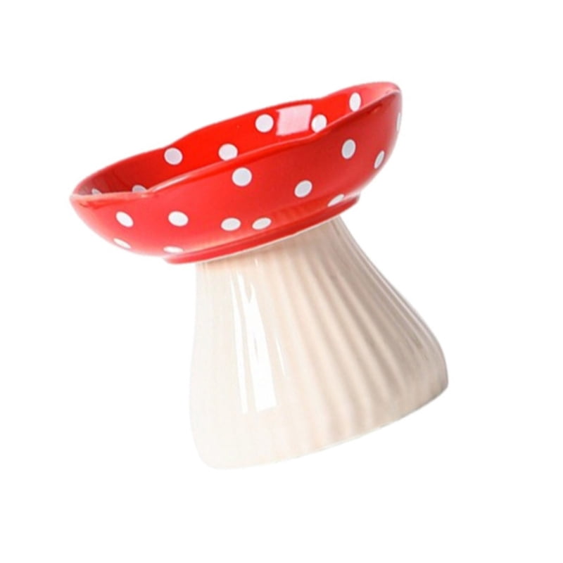 Yiran Ceramic Elevated Neck-Protective Cat Bowl, Red