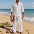 thumbnail image 2 of CONFREE Mens Linen 2 Peice Sets Casual Men's Summer Outfits Set Soft Buttons Shirts Pants Beach Vacation Outfits for Men, 2 of 9