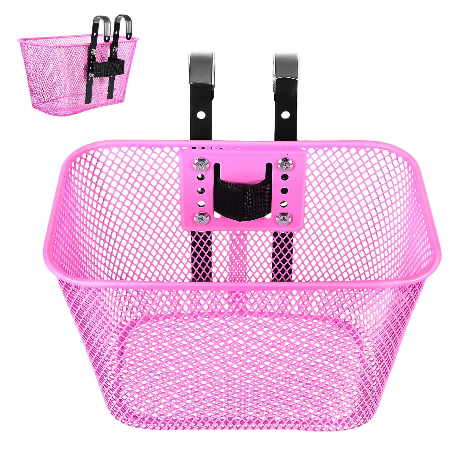 WEUVEB Versatile Pink Metal Wire Front Bike Basket for Everyday Handlebar Use