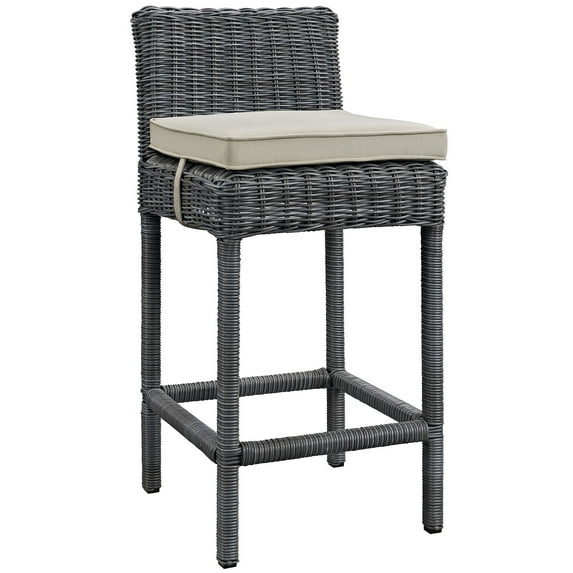Modern Contemporary Urban Design Outdoor Patio Balcony Bar Stool Chair, Beige, Rattan