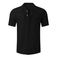 thumbnail image 5 of USNSM Men's Solid Color Casual Linen Open Front Button-Up Shirts Hippie Beach Short Sleeve Stand Collar Top Black XL, 5 of 5