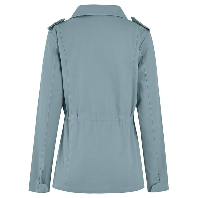MAWCLOS Manteau Femme Manches Longues Veste Militaire Couleur Unie Automne Col Utilitaire Bleu Ciel P
