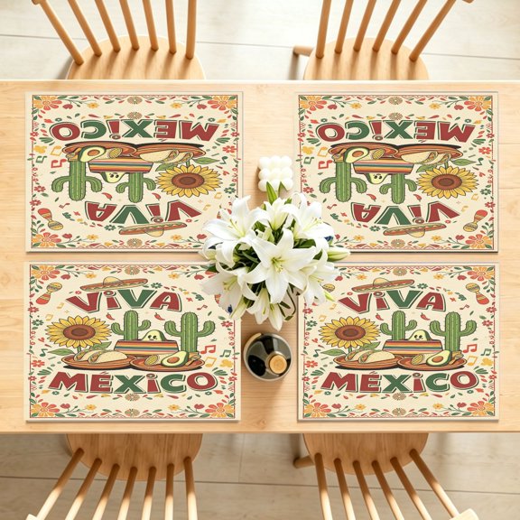 1/4/6pcs Vintage American Graphic Table Place Mats 11.8x11.72 inch Mexican Independence Day Versatile Table Decor