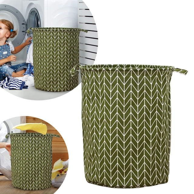 Patterned Linen Laundry Hamper Large Open Top for Bedroom or Bathroom - Breathable Linen Fabric Durable Design for Clothes Storage and Home Organization