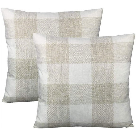 Farmhouse Throw Pillow Covers 18x18 Set of 2 Porch Decor Buffalo Plaids Decorative Retro Rustic Checkers Square Cushion Cases Home for Sofa Couch Bed, Beige Cream White