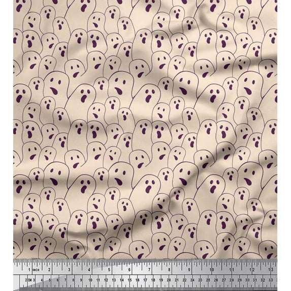 Soimoi Georgette Viscose Fabric Ghost Halloween Print Fabric by The Yard 42 Inch Wide