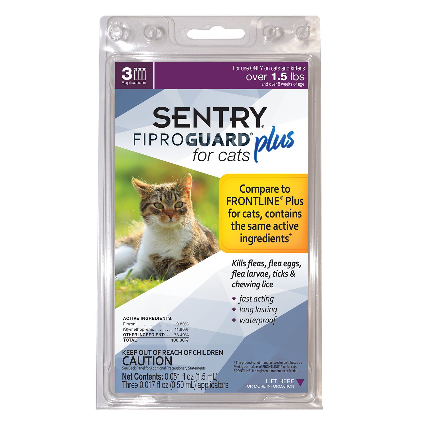 Sentry FiproGuard Plus Flea and Tick Treatment for Cats, 3 Monthly Treatments