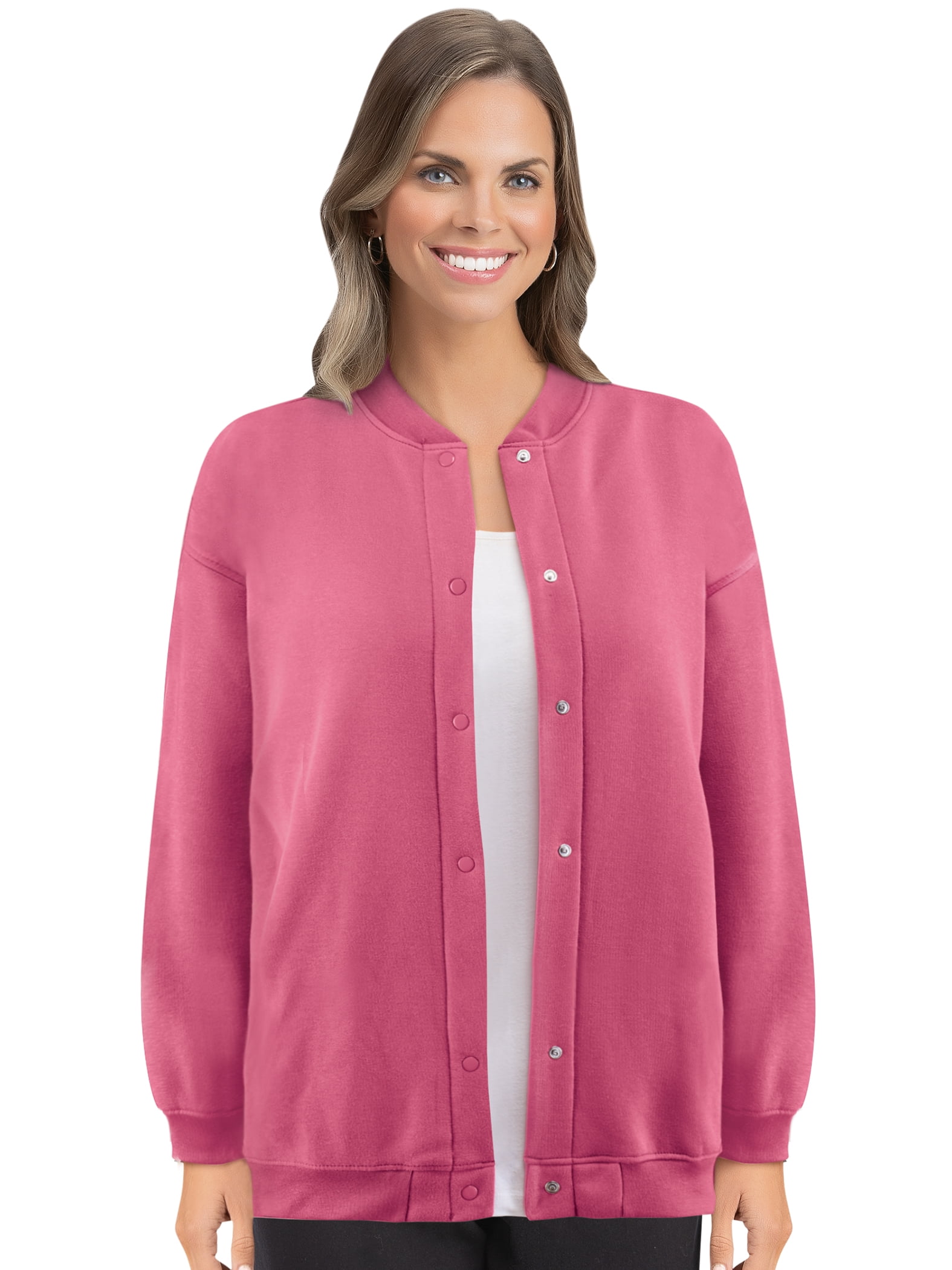 Collections Etc Women's Full Snap Front Fleece Jacket with Side Pockets