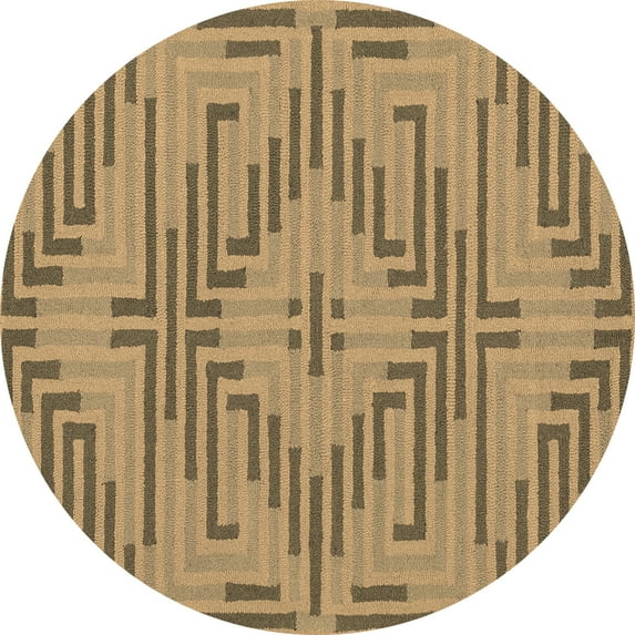 Ahgly Company Indoor Round Abstract Brown Contemporary Area Rugs, 4' Round