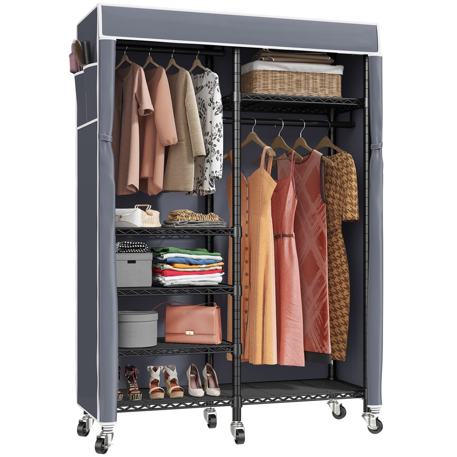 620lbs Heavy Duty Garment Rack 6 Tiers Black Metal Clothing Rack on