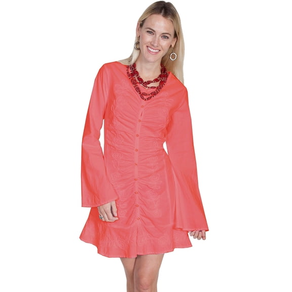 Scully PSL-165-STW-S Womens Peruvian Cotton Dress With Button Front- Strawberry - Small