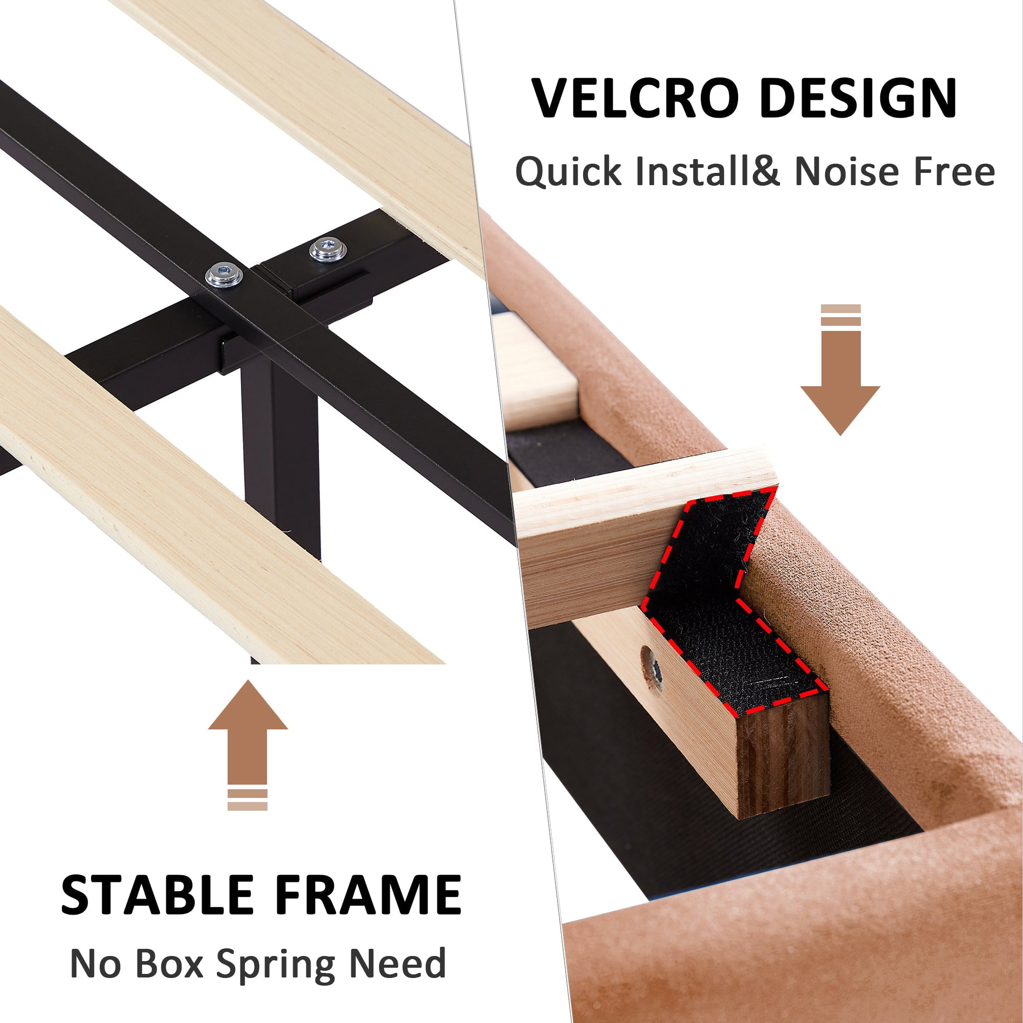 VECELO Full Size Platform Bed Frame, Velvet Upholstered Bed Frame with Adjustable Headboard, No Box Spring Needed, Easy Assembly, Coffee