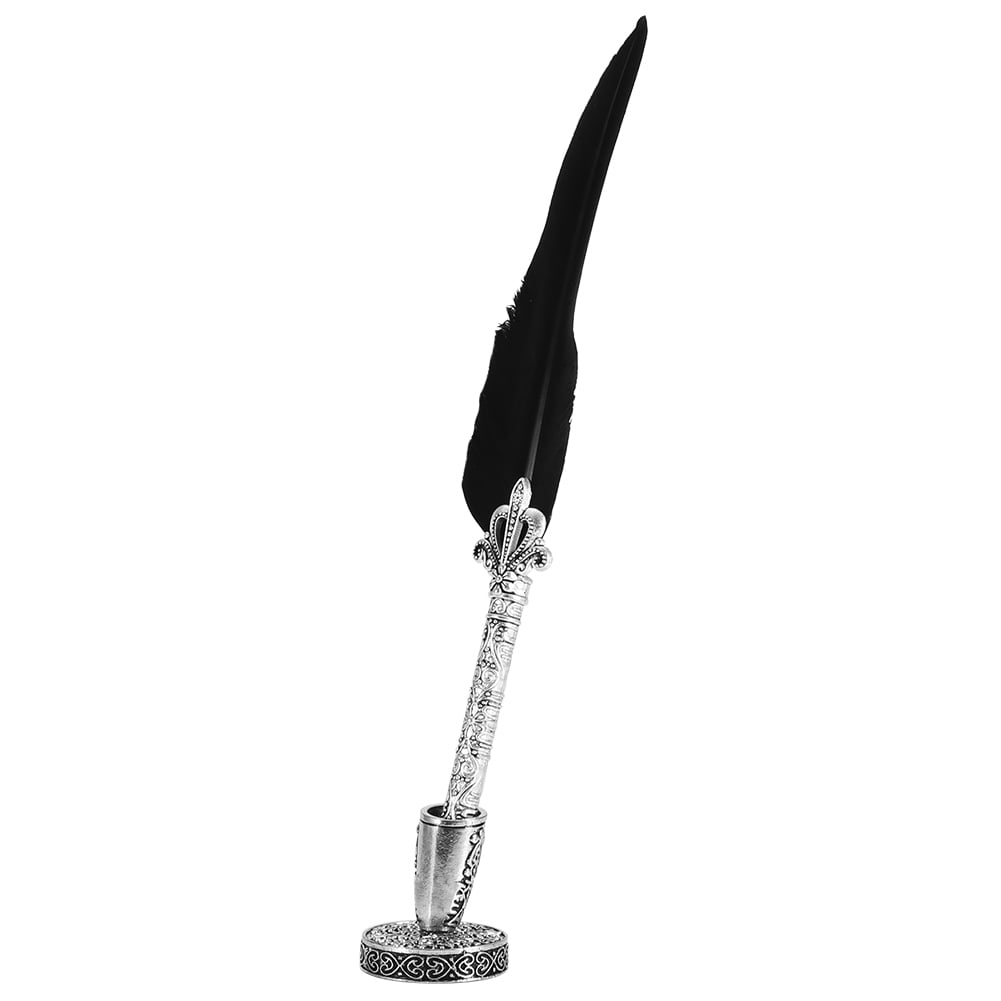Vintage Feather Dip Pen Retro Calligraphy Quill Ink Pen Set with Stainless Steel Nibs for Writing Drawing, Handcrafted Elegant Design Style (Black, 10.23 inches / 26.0 cm)