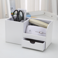 thumbnail image 2 of KINGFOM Pu Leather Desktop Organizer Pen Container with Drawer, Multi-Function School Office Supplies Storage Box for Keys, Pen/Pencil, Cellphone, Business Cards, Paper, Remote Control Holder White, 2 of 9