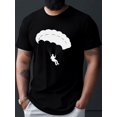 thumbnail image 1 of Mens Summer Casual T-Shirt with Paraglider Silhouette Print - 100% Polyester Knit Fabric, Crew Neck, Short Sleeve, Regular Fit, Slight Stretch, Geometric Pattern, 1 of 5