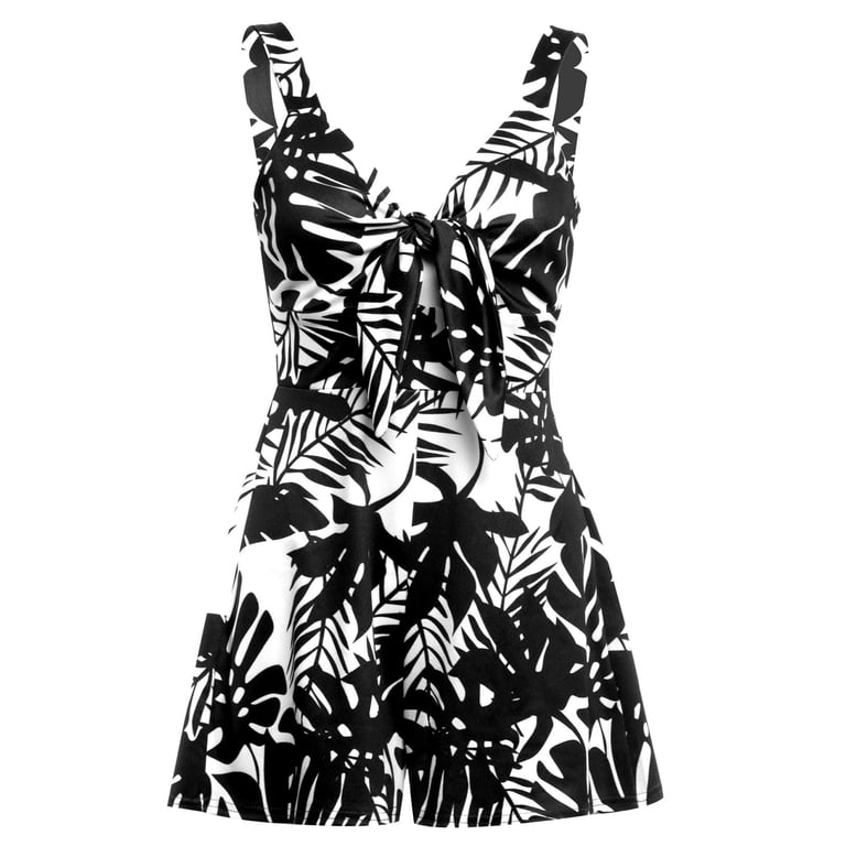 Bonkwa Women's Summer Rompers Floral Print Deep V-Neck