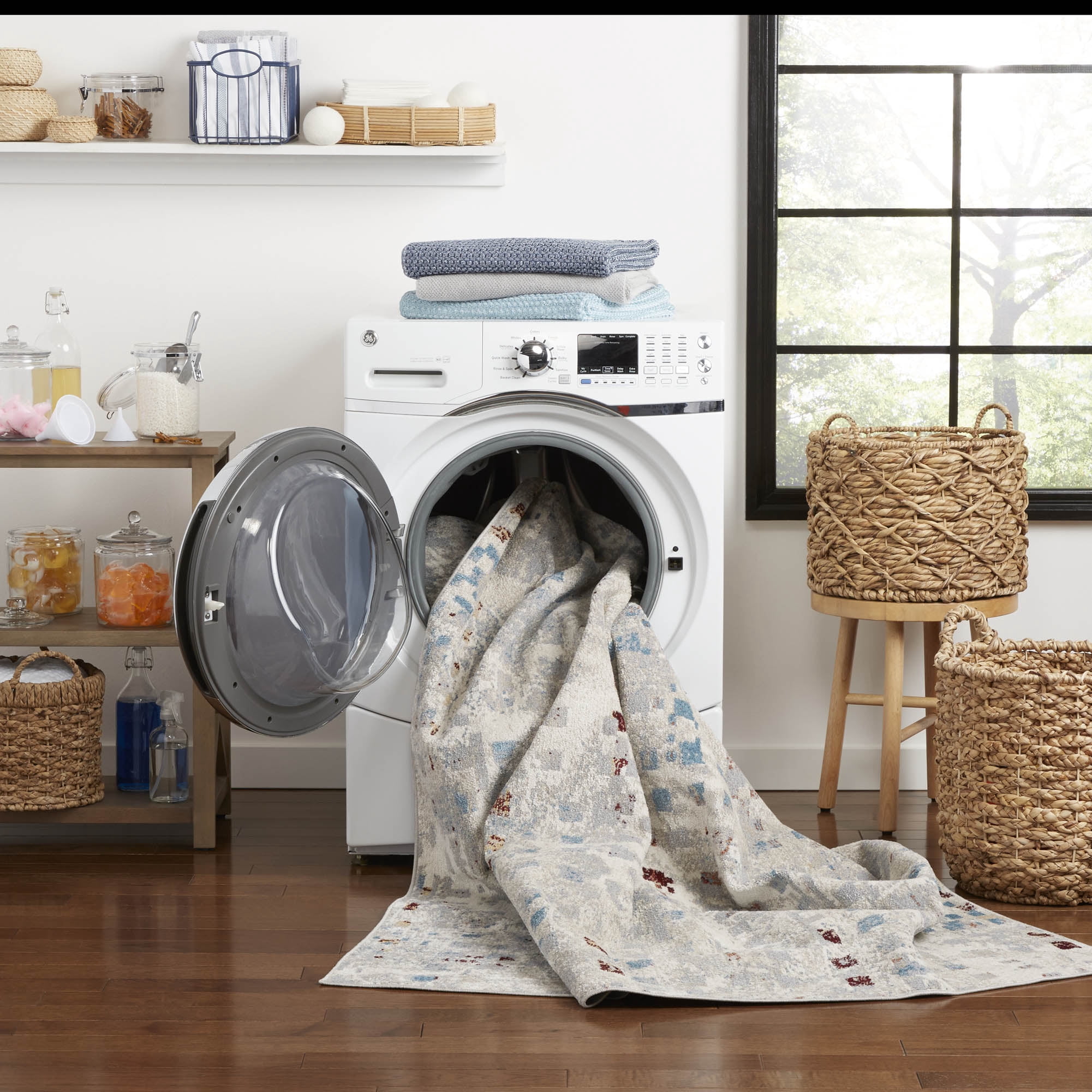Everwash Treasure Eloise Modern Geometric Machine Washable Indoor Area Rug, Ivory, 6'6"x9'2"
