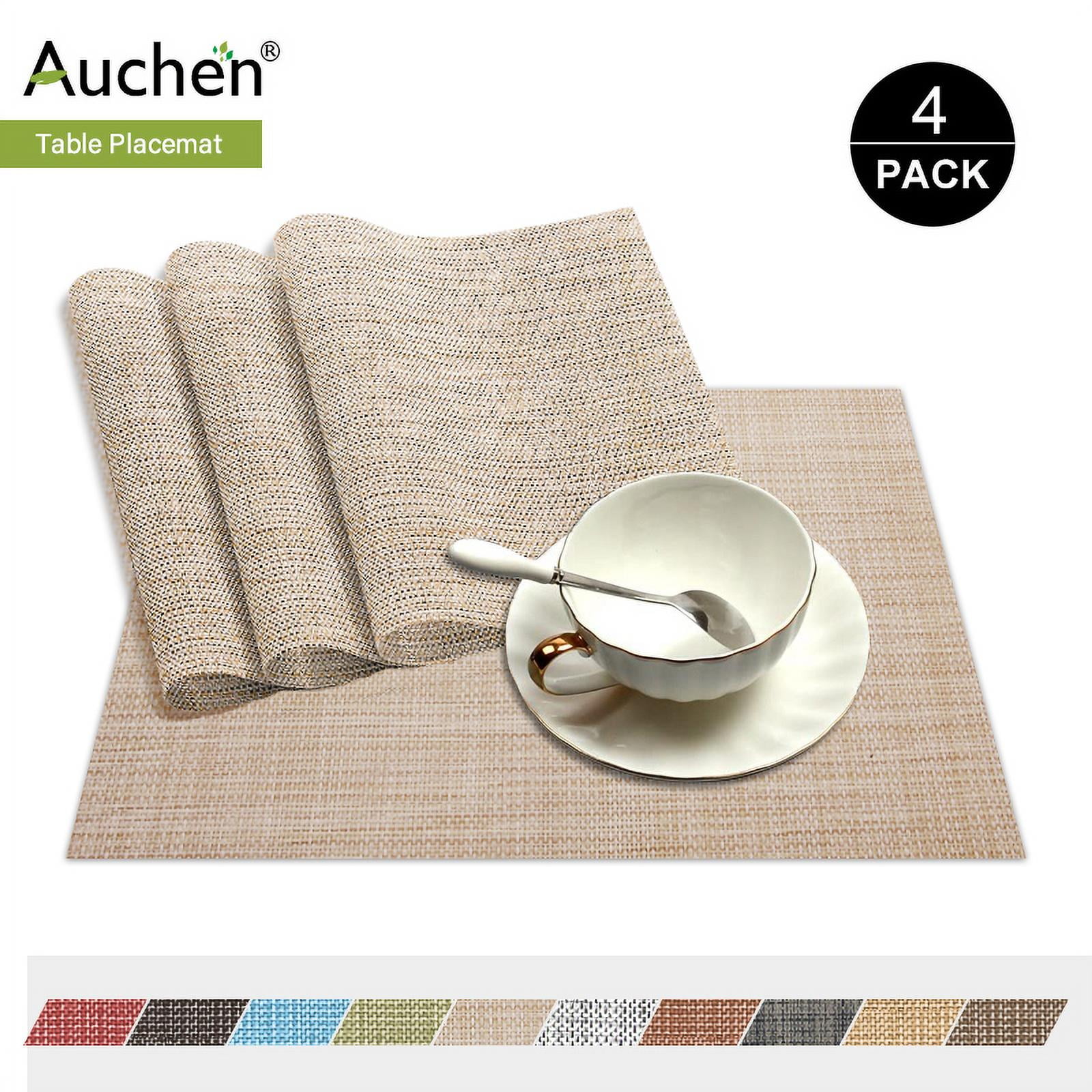 Unique Bargains Heat Resistant Non-Skid Removable Woven PVC Placemat 18 x 12 Beige 6 Pcs