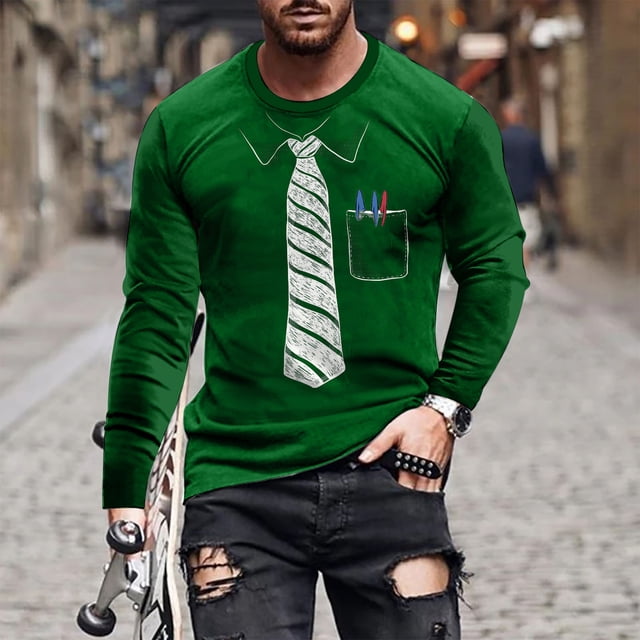Styesk Chemises pour Hommes Mode Décontractée T-Shirt à Manches Longues Imprimé de Noël Sport T-Shirt Manches Longues Blouses à Col Rond