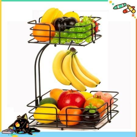 

Auledio 2 Layer Disassembly Square Fruit Basket Bowl Fruit and Vegetable Bowl With Banana Tree in Home in home Bronze