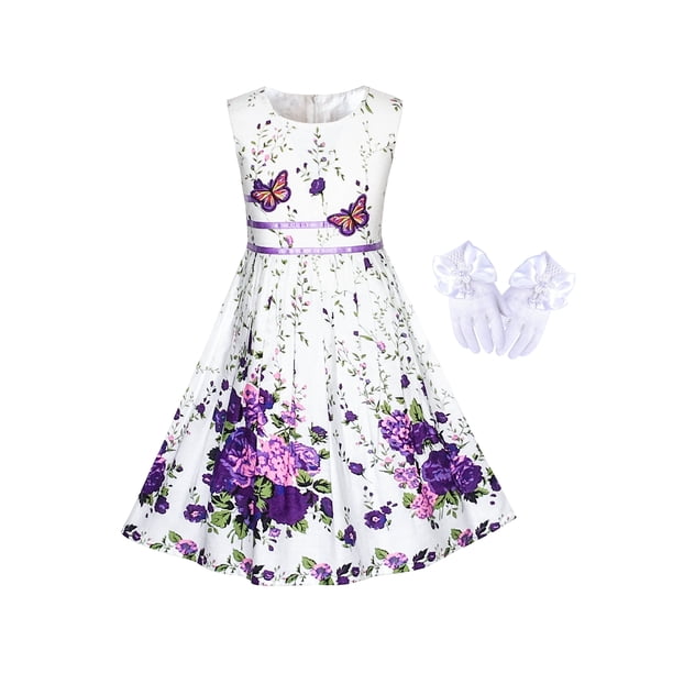 Vestido de Niña de Flores Guantes Blancos para Fiesta de Té Vestido de Princesa 4-5 Años