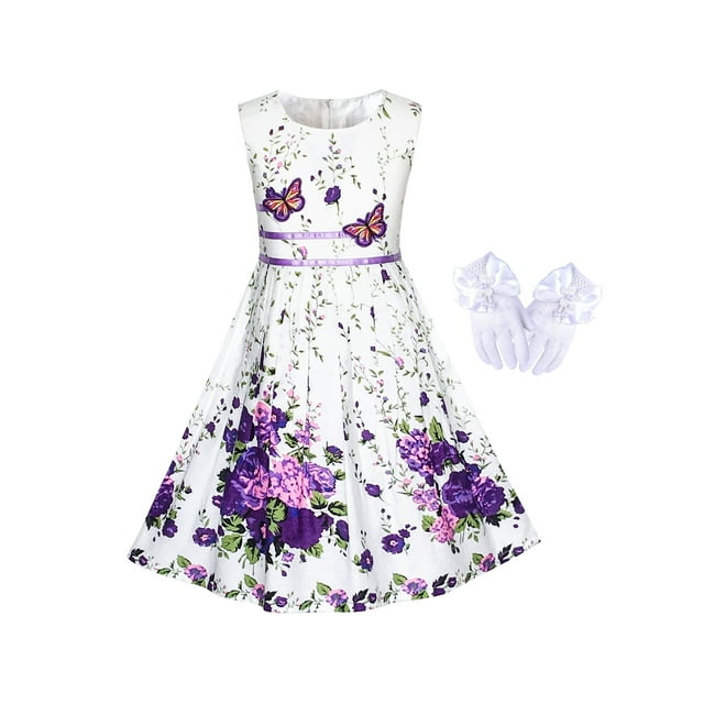 Vestido de Niña de Flores Guantes Blancos para Fiesta de Té Vestido de Princesa 4-5 Años