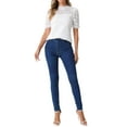 thumbnail image 2 of INSPIRAR CHIC Blusa de Encaje Floral con Cuello Alto y Mangas Cortas Abullonadas Elegante Talla XS Blanca, 2 of 6