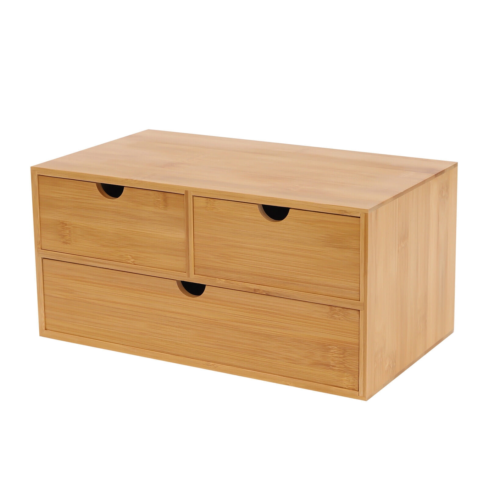 Bamboo Desk Organizer -Tabletop Mini Bamboo Desk Drawer Storage Box with 3 Drawers 12.99*7.48*6.3inch for Cosmetics Collections, Toiletries, Jewelry