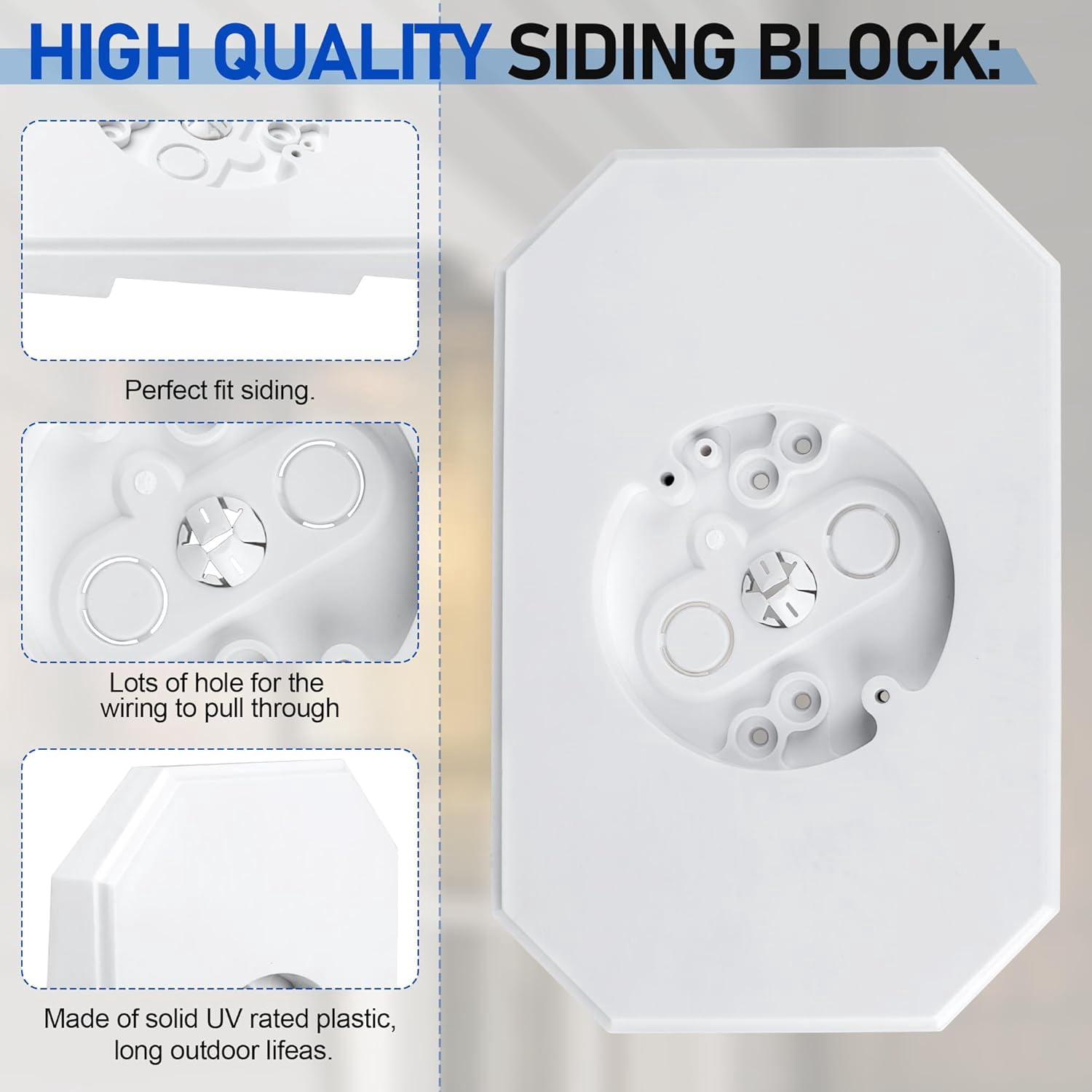 ABCISI Siding Mounting Block 8141DBL, Vinyl Siding Mounting Block Outdoor Light Mount Plate Kit with Built-in Electrical Box for 1/2 inch Lap Double, White Outdoor Light Plate