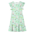 thumbnail image 4 of Girls Easter Dress Bunny Rabbit Floral Print Tiered A-Line Flutter Sleeve Soft Stretchy Polyester Spandex Multicolor Spring Church Party Dress 5-14 Years,Size 9 T, 4 of 7